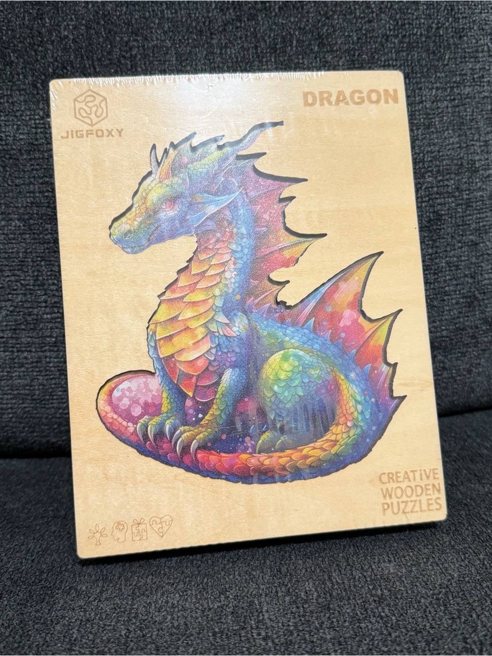 NWT‎ JigFoxY Dragon Wooden Puzzle - Colorful Rainbow Dragon